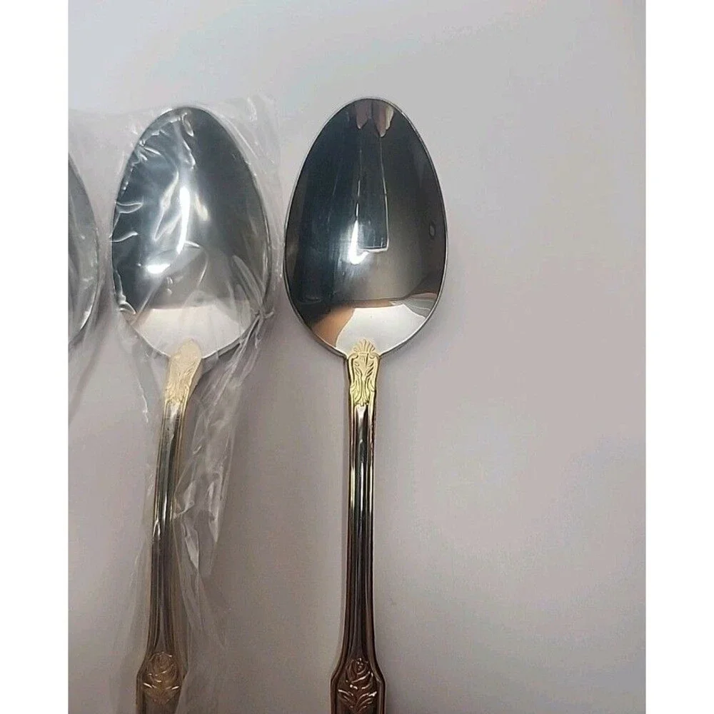 Royal Albert Old Country Roses Set Of 8 Tablespoons ~ Gold Accent Flatware NEW